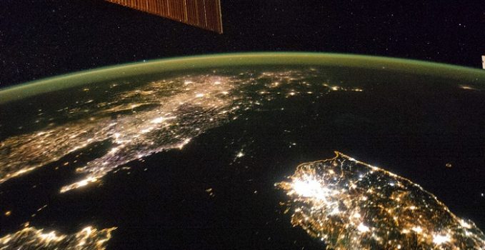 NASA image taken by the Expedition 38 crew aboard the ISS shows night view of the Korean Peninsula